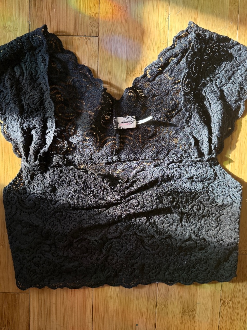 Intimately Free People Black Lace Bralette Crop Top Sweetheart Neckline Size S